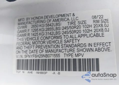 2022 Honda Pilot Awd Special Edition from USA, damaged, VIN 5FNYF6H29NB071555